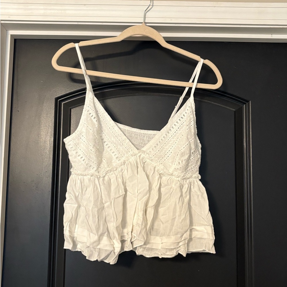 White Lace Flowy Tank Top- Adjustable Straps- Size L - Never Worn